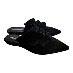 Jeffrey Campbell Charly Women Black Suede Slip On 3 Bows Pointy Flat Mules sz 7